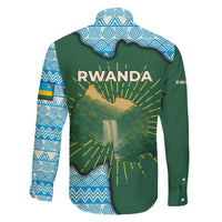 Rwanda Family Matching Off The Shoulder Long Sleeve Dress and Hawaiian Shirt with Green Nature Map Waterfall Sunburst Spirit