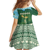 Rwanda Family Matching Off Shoulder Short Dress and Hawaiian Shirt with Green Nature Map Waterfall Sunburst Spirit