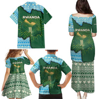 Rwanda Family Matching Puletasi and Hawaiian Shirt with Green Nature Map Waterfall Sunburst Spirit