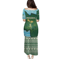 Rwanda Family Matching Puletasi and Hawaiian Shirt with Green Nature Map Waterfall Sunburst Spirit