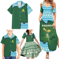 Rwanda Family Matching Summer Maxi Dress and Hawaiian Shirt with Green Nature Map Waterfall Sunburst Spirit