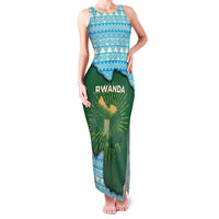Rwanda Family Matching Tank Maxi Dress and Hawaiian Shirt with Green Nature Map Waterfall Sunburst Spirit