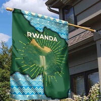 Rwanda Garden Flag with Green Nature Map Waterfall Sunburst Spirit