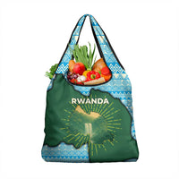 Rwanda Grocery Bag with Green Nature Map Waterfall Sunburst Spirit
