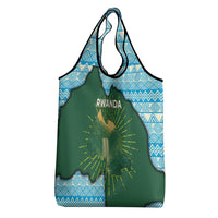Rwanda Grocery Bag with Green Nature Map Waterfall Sunburst Spirit