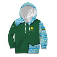 Rwanda Kid Hoodie with Green Nature Map Waterfall Sunburst Spirit