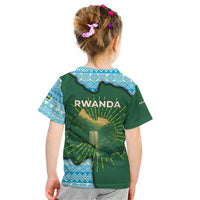 Rwanda Kid T Shirt with Green Nature Map Waterfall Sunburst Spirit