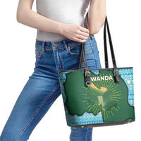 Rwanda Leather Tote Bag with Green Nature Map Waterfall Sunburst Spirit