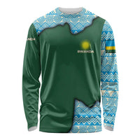 Rwanda Long Sleeve Shirt with Green Nature Map Waterfall Sunburst Spirit
