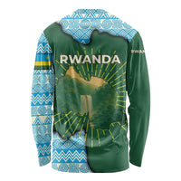 Rwanda Long Sleeve Shirt with Green Nature Map Waterfall Sunburst Spirit