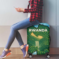 Rwanda Luggage Cover with Green Nature Map Waterfall Sunburst Spirit