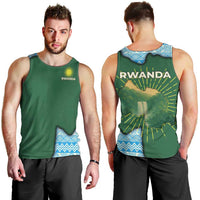 Rwanda Men Tank Top with Green Nature Map Waterfall Sunburst Spirit