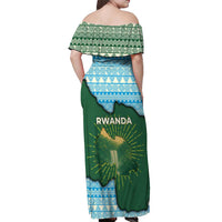 Rwanda Off Shoulder Maxi Dress with Green Nature Map Waterfall Sunburst Spirit