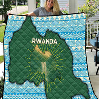 Rwanda Quilt with Green Nature Map Waterfall Sunburst Spirit