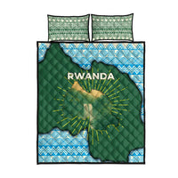 Rwanda Quilt Bed Set with Green Nature Map Waterfall Sunburst Spirit