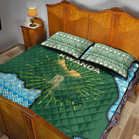 Rwanda Quilt Bed Set with Green Nature Map Waterfall Sunburst Spirit