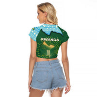 Rwanda Raglan Cropped T Shirt with Green Nature Map Waterfall Sunburst Spirit