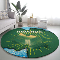 Rwanda Round Carpet with Green Nature Map Waterfall Sunburst Spirit