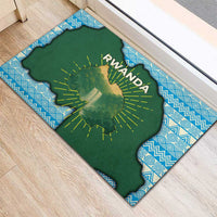 Rwanda Rubber Doormat with Green Nature Map Waterfall Sunburst Spirit