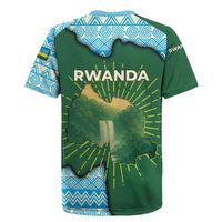 Rwanda Rugby Jersey with Green Nature Map Waterfall Sunburst Spirit