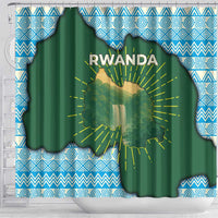 Rwanda Shower Curtain with Green Nature Map Waterfall Sunburst Spirit
