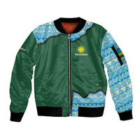 Rwanda Sleeve Zip Bomber Jacket with Green Nature Map Waterfall Sunburst Spirit