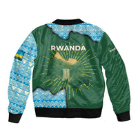 Rwanda Sleeve Zip Bomber Jacket with Green Nature Map Waterfall Sunburst Spirit
