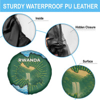 Rwanda Spare Tire Cover with Green Nature Map Waterfall Sunburst Spirit