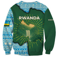 Rwanda Sweatshirt with Green Nature Map Waterfall Sunburst Spirit
