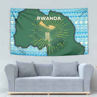 Rwanda Tapestry with Green Nature Map Waterfall Sunburst Spirit