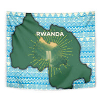 Rwanda Tapestry with Green Nature Map Waterfall Sunburst Spirit