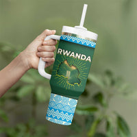 Rwanda Tumbler With Handle with Green Nature Map Waterfall Sunburst Spirit