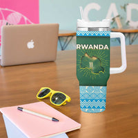 Rwanda Tumbler With Handle with Green Nature Map Waterfall Sunburst Spirit