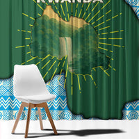 Rwanda Window Curtain with Green Nature Map Waterfall Sunburst Spirit