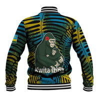 Rwanda Baseball Jacket with Gorilla Family Kwita Izina Leaf Jungle Spirit