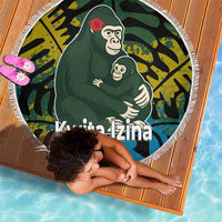 Rwanda Beach Blanket with Gorilla Family Kwita Izina Leaf Jungle Spirit