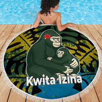 Rwanda Beach Blanket with Gorilla Family Kwita Izina Leaf Jungle Spirit