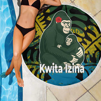 Rwanda Beach Blanket with Gorilla Family Kwita Izina Leaf Jungle Spirit