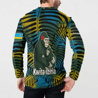 Rwanda Button Sweatshirt with Gorilla Family Kwita Izina Leaf Jungle Spirit