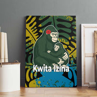 Rwanda Canvas Wall Art with Gorilla Family Kwita Izina Leaf Jungle Spirit