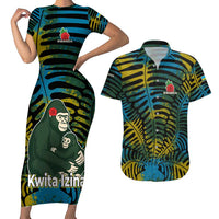 Rwanda Couples Matching Short Sleeve Bodycon Dress and Hawaiian Shirt with Gorilla Family Kwita Izina Leaf Jungle Spirit