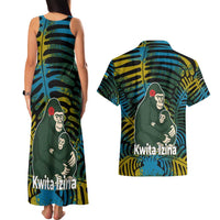 Rwanda Couples Matching Tank Maxi Dress and Hawaiian Shirt with Gorilla Family Kwita Izina Leaf Jungle Spirit