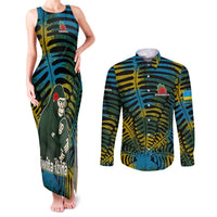 Rwanda Couples Matching Tank Maxi Dress and Long Sleeve Button Shirt with Gorilla Family Kwita Izina Leaf Jungle Spirit