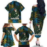 Rwanda Family Matching Off The Shoulder Long Sleeve Dress and Hawaiian Shirt with Gorilla Family Kwita Izina Leaf Jungle Spirit