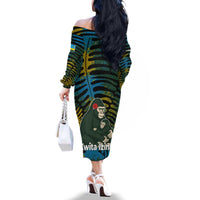Rwanda Family Matching Off The Shoulder Long Sleeve Dress and Hawaiian Shirt with Gorilla Family Kwita Izina Leaf Jungle Spirit