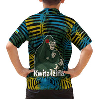 Rwanda Family Matching Short Sleeve Bodycon Dress and Hawaiian Shirt with Gorilla Family Kwita Izina Leaf Jungle Spirit