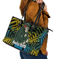 Rwanda Leather Tote Bag with Gorilla Family Kwita Izina Leaf Jungle Spirit