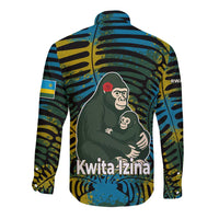 Rwanda Long Sleeve Button Shirt with Gorilla Family Kwita Izina Leaf Jungle Spirit