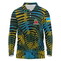 Rwanda Long Sleeve Polo Shirt with Gorilla Family Kwita Izina Leaf Jungle Spirit