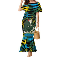 Rwanda Mermaid Dress with Gorilla Family Kwita Izina Leaf Jungle Spirit